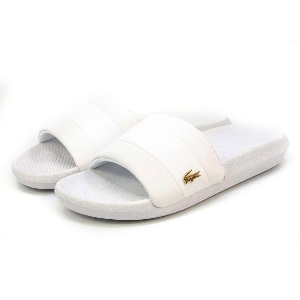 Lacoste Fraisier 118 1 U Mens White Gold Logo Slides Size 10